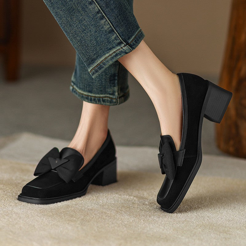 Design Feel Of Square Toe Thick Heels Women's Shoes