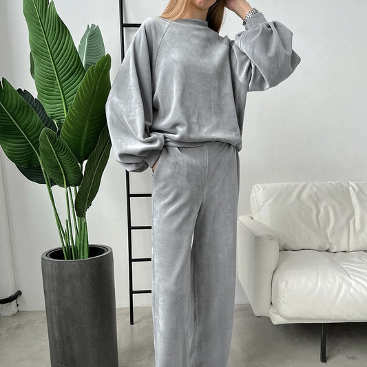 Loose Comfortable Soft SpringSummer Velvet Long-Sleeve Pajama Set For Women