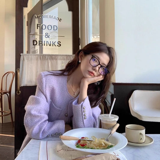 Retro Long Sleeve Loose Korean Style Purple Coat