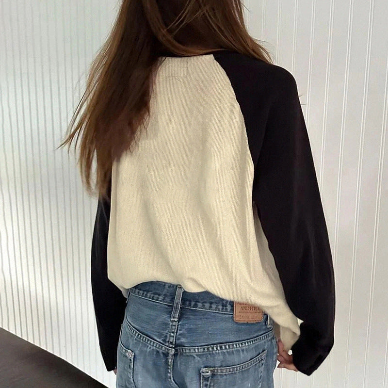 New Contrast Color Raglan Long Sleeve Casual Sweatshirt