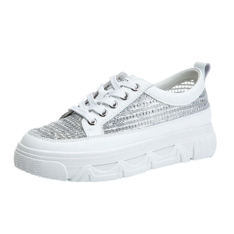 Women's Summer Mesh Breathable White Shoes Flat Casual Sneakers