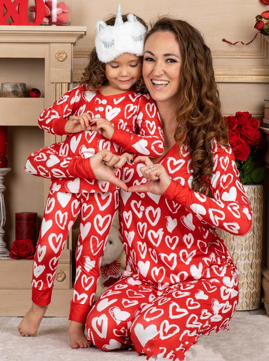 Skønhedstøj Valentinsdag Hjerteprint Fritidspyjamas Pyjamas Forældre-barn-sæt