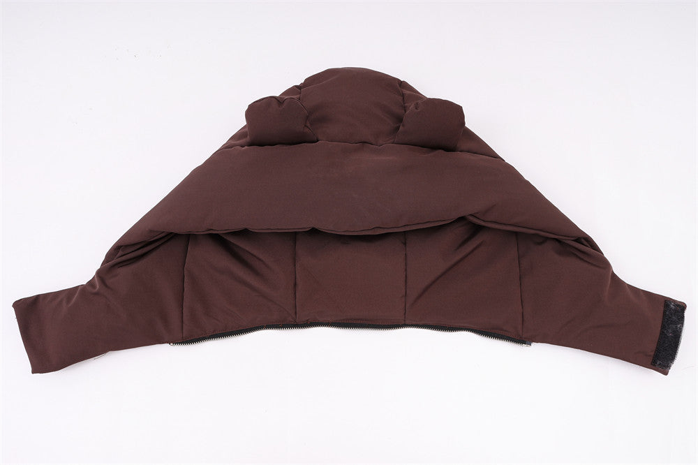 Bear Ears Hooded Ribbon Color Matching Three Stripes Striped Coat