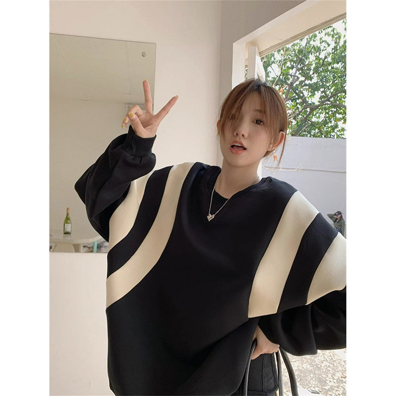 Stitching Contrast Color Design Ins Korean Style Sweater For Women