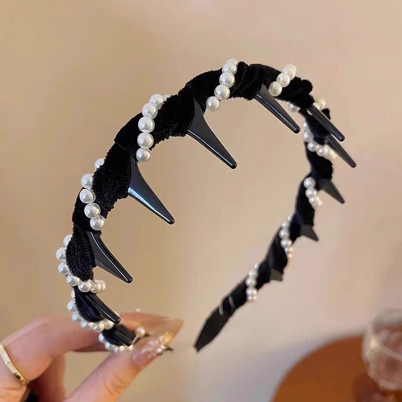 Velvet Rhinestone High Skull Top Wave Headband Female