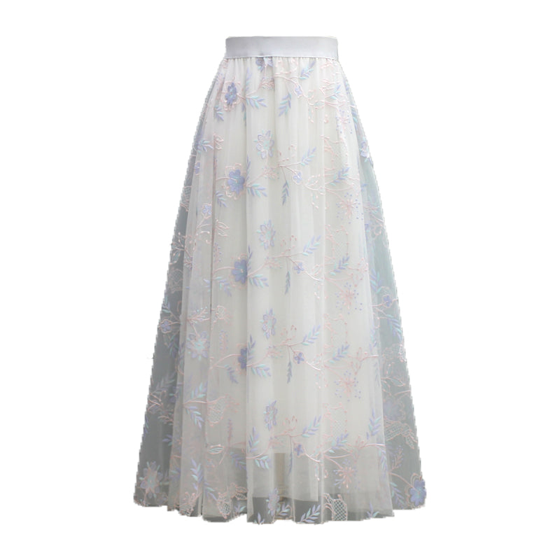Embroidered Mesh Skirt With A Drooping Feel For Women