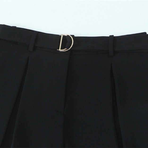 With Belt Pleated Casual Shorts