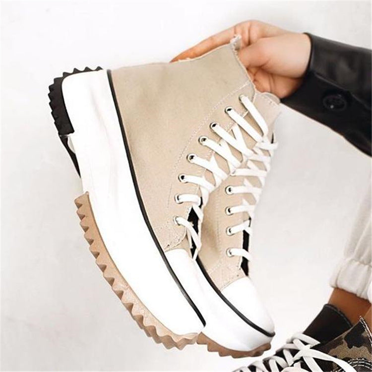 Women's Viscose High-top Platform Solid Color Canvas Shoes  Adult