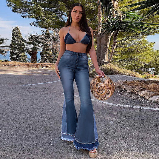 High-waist Slim-fit Jeans med Brede Ben til Kvinder