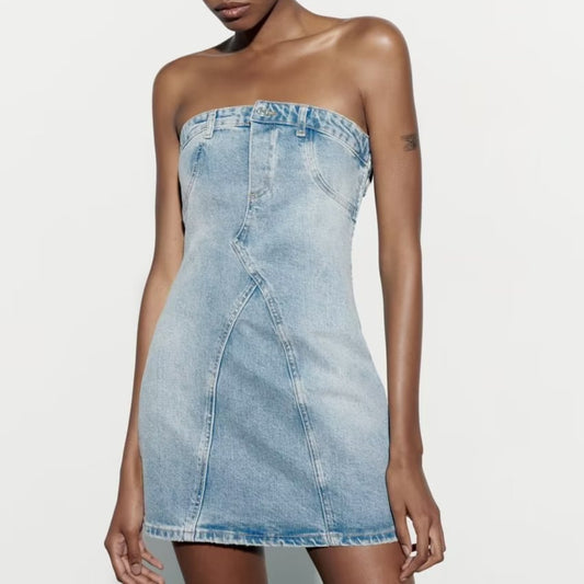 New Women's Open Back Slim Fit Bra Denim Dress