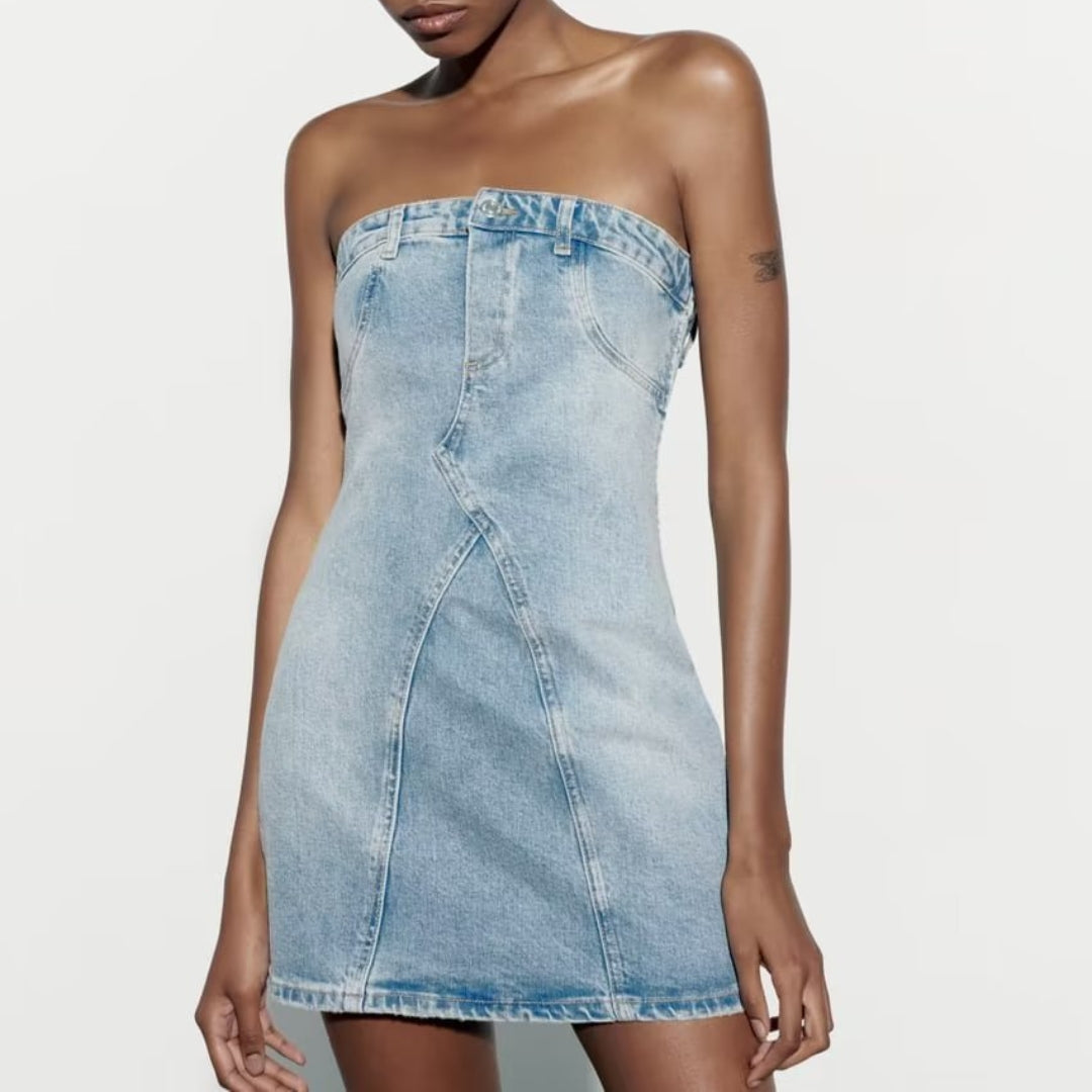 New Women's Open Back Slim Fit Bra Denim Dress