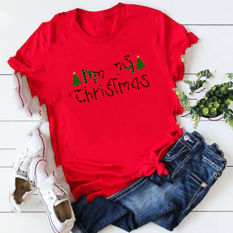 Christmas Santa Elk T-Shirt Couple Short Sleeve