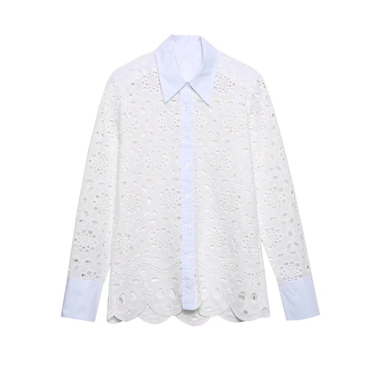 Temperament Fritid Sommer Ny Udenrigshandel Broderi Udhulet Bluse Nederdel Todelt Sæt Mode Fritidssæt