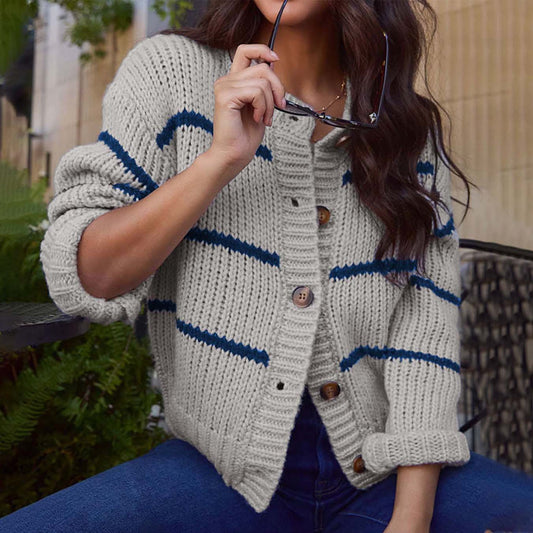 Fashion Stripes Loose Knitted Cardigan Coat Top