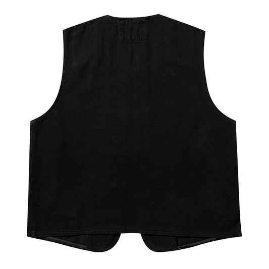 American Irregular Denim Black Men's Loose Casual Vest Summer Design Jacket