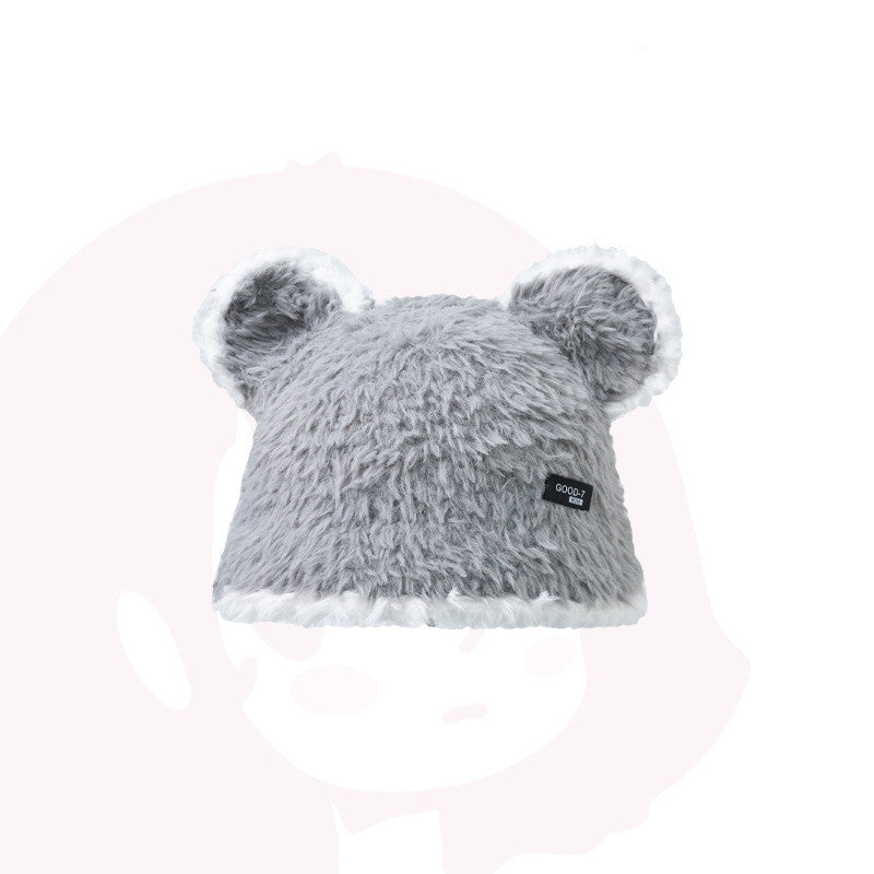 Cute Bear Black And White Bucket Hat Women's Contrast Color Warm
