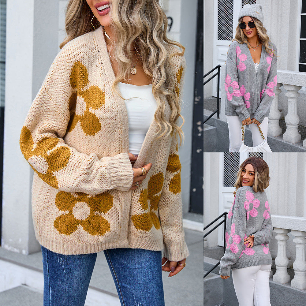 Women's Cardigan Flower Plus Size Sweater