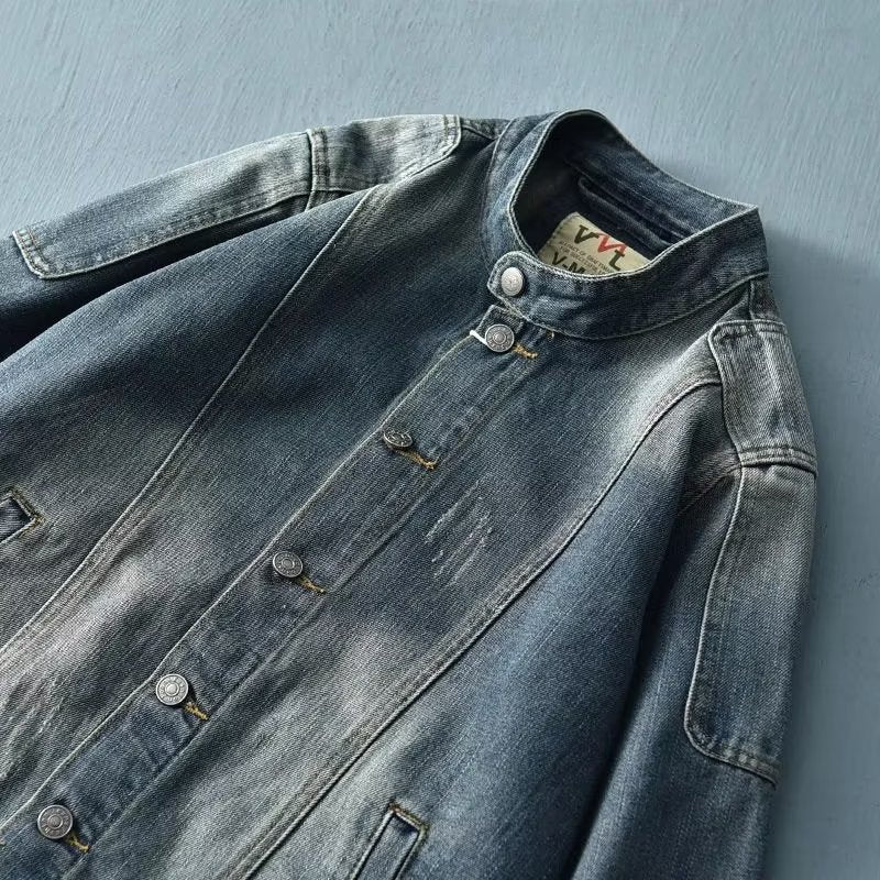 Stand Collar Retro Do The Old Cowboy Jacket Stitching Overalls Men