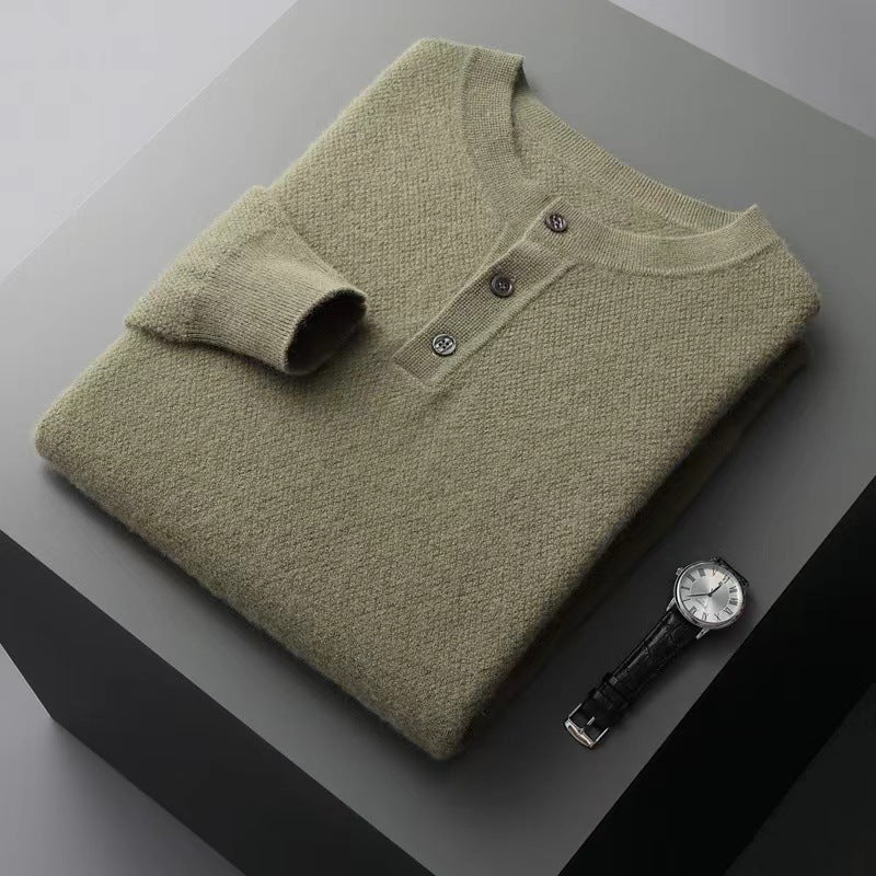 New Men's Round Neck Half Button Sweater