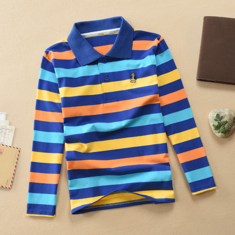 Turn-down Collar Long-sleeve T-shirt Childrens Clothing Business Top