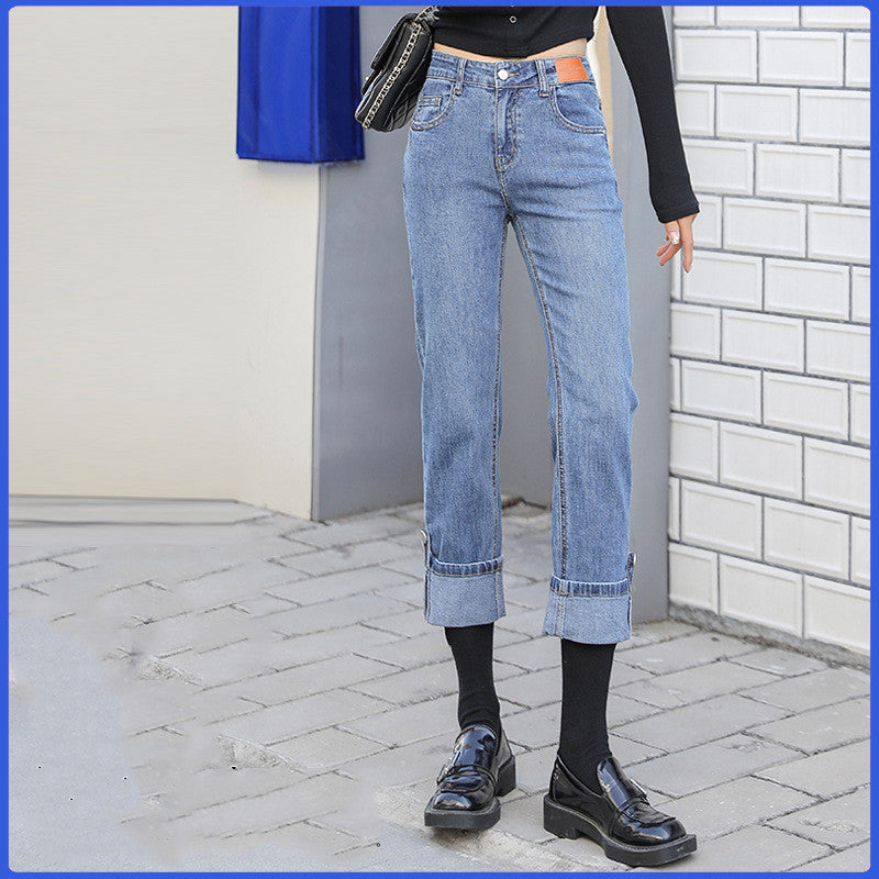 Kvinders Forår Koreansk Stil Højtaljede Lige Jeans