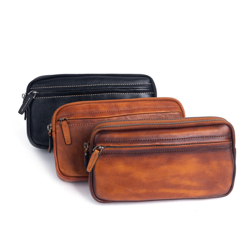 Vertical Model In Square Shape First Layer Cowhide Casual Clutch Men