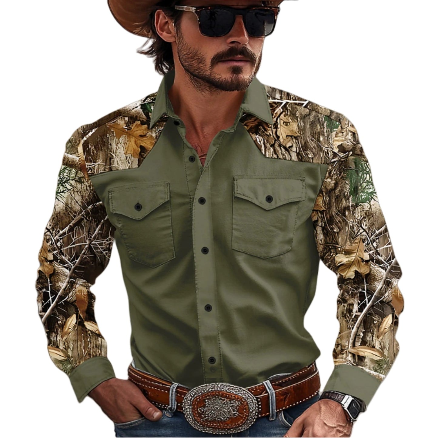 Mens Stylish Western-style Long-sleeve Shirt Top