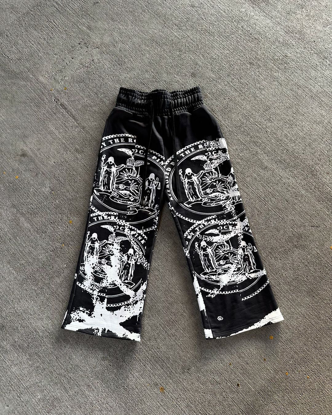 Dark Anime-Style Personalized Print Loose-Fit Elastic Drawstring Casual Sweatpants