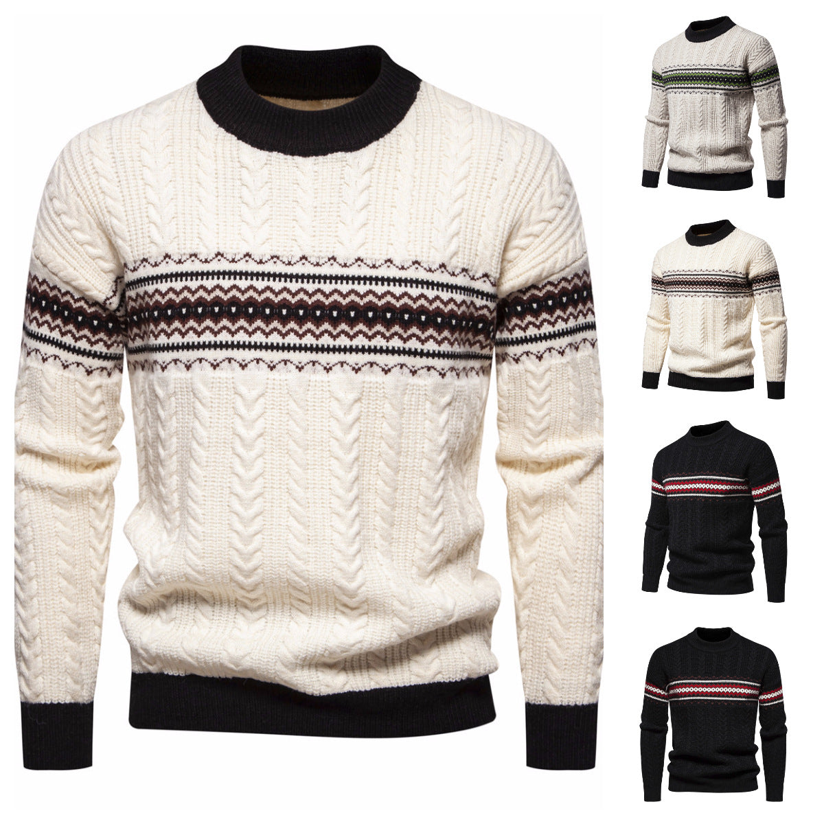 Rundhalset pullover til mænd med print – afslappet sweater