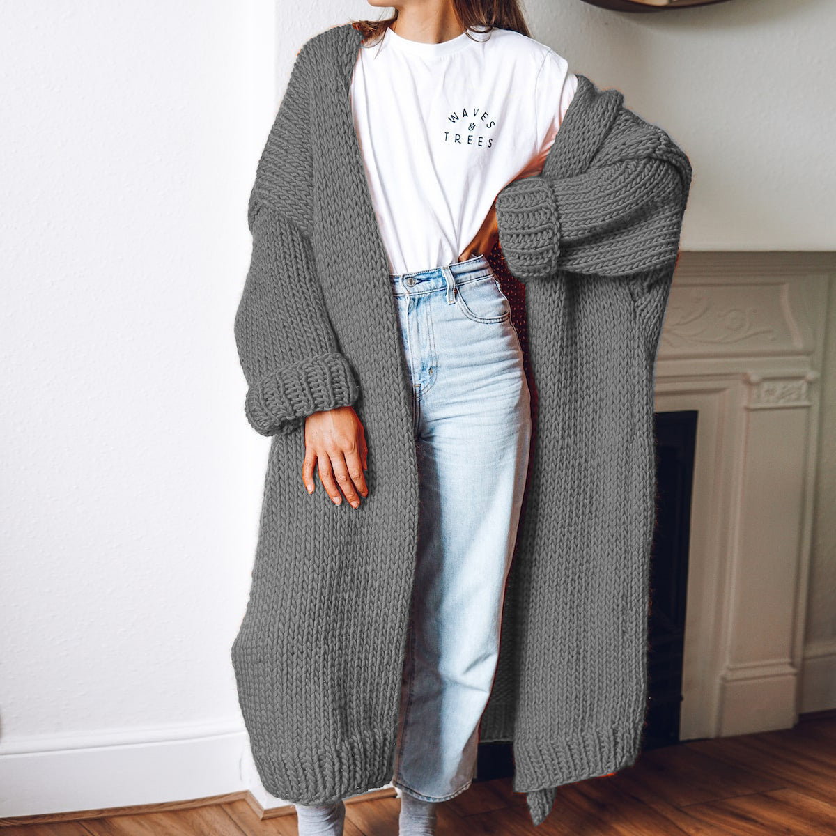 Long Solid Color Plus Size Loose Cardigan Sweater Coat