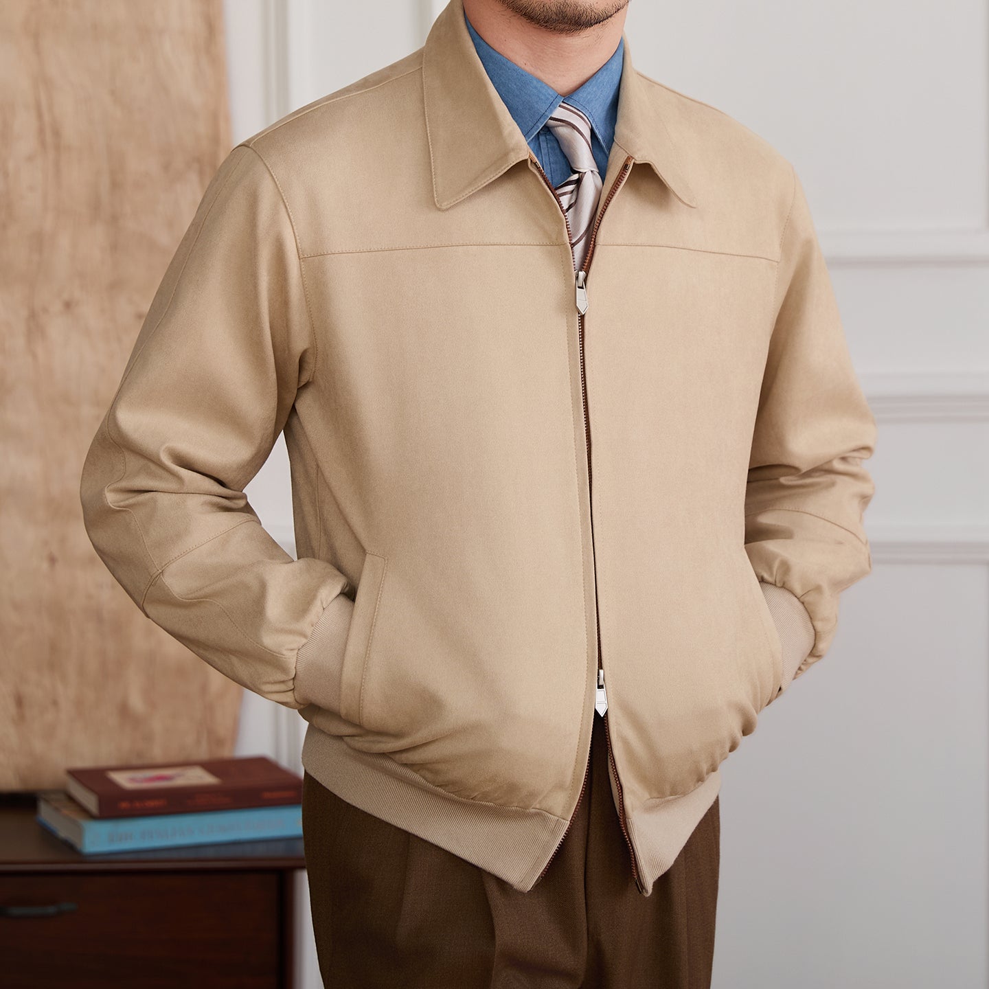 Suede Bomber Jacket Men's Casual Turn-down Collar Coat