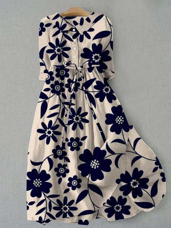 Womens Versatile Printed Casual Long Dress