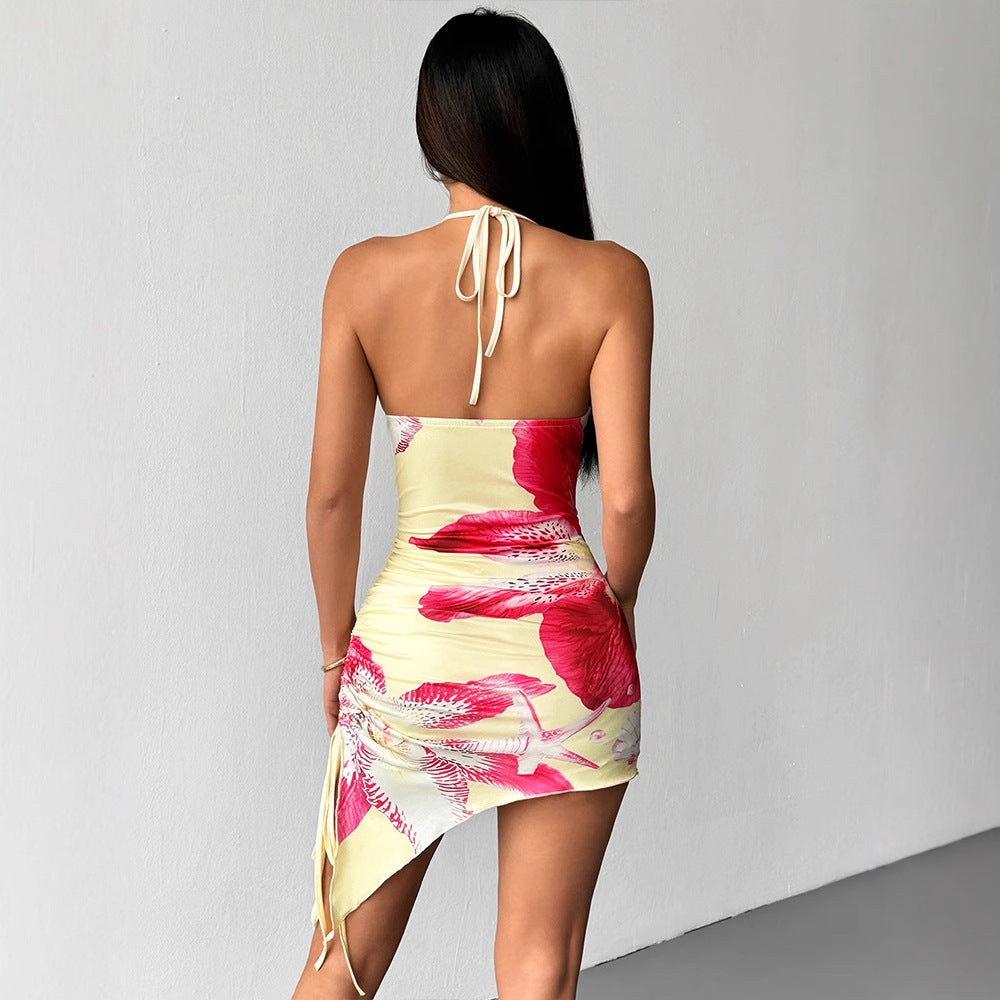 Fashionable Printed Sexy Halterneck High-Waist Bodycon Tube Top Mini Dress