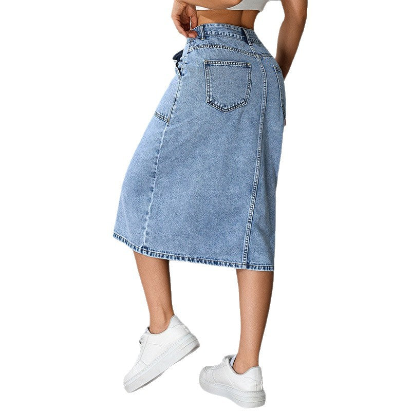 Highly Stretchy, Mid-length Denim Skirt Perfectly Flatters Your