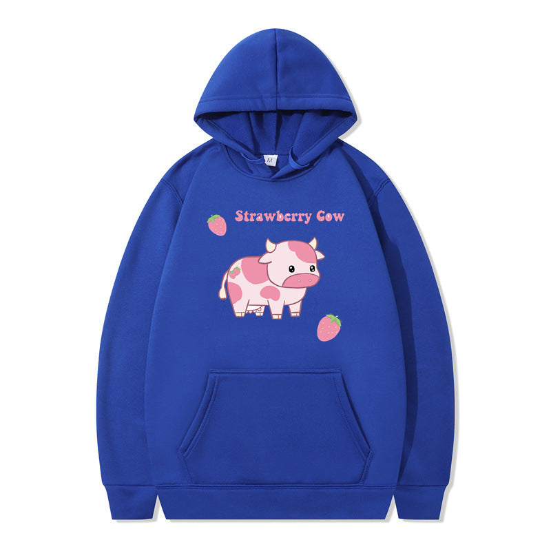 Strawberry Milk Print Langærmet Hættetrøje