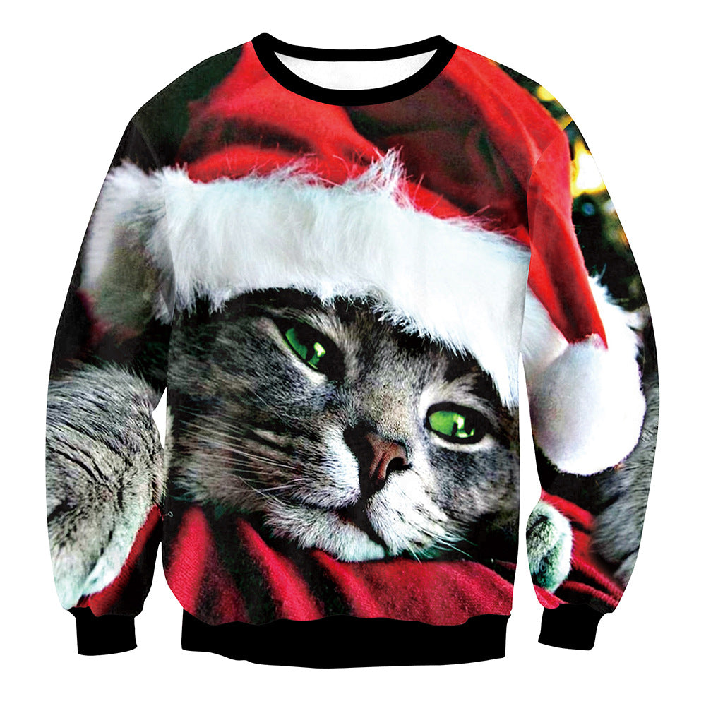 Ensfarvet Elg Jule Digitale Print Sweater Langærmet Frakke