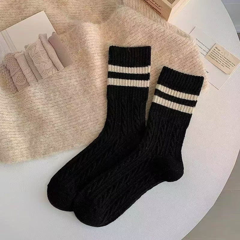 Thickened Womens Socks With Double Stripes