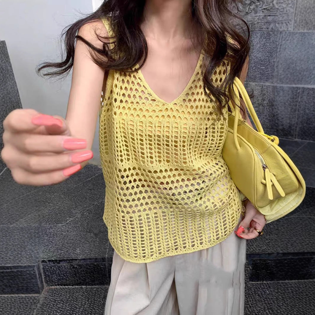 Korean Style Sense Of Design Hollow Loose Pure Desire Style Slimming Knitted Vest