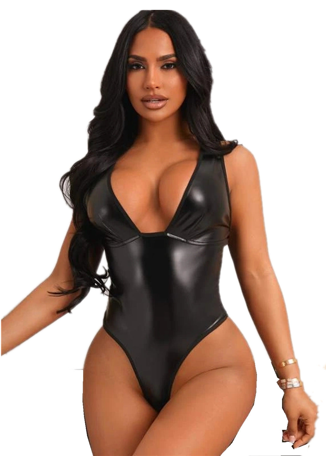 New Sexy Suspenders Women's Slim Patent Leather Jumpsuit