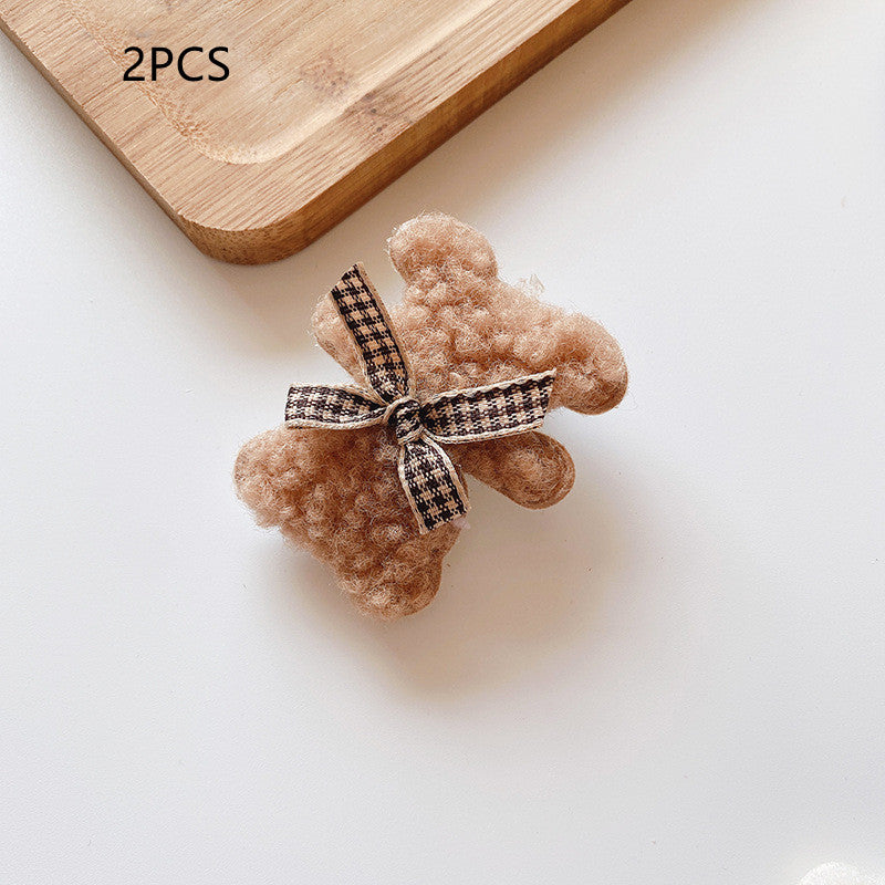 Autumn And Winter Cute Milk Coffee Color Plush Bear Edge Clip