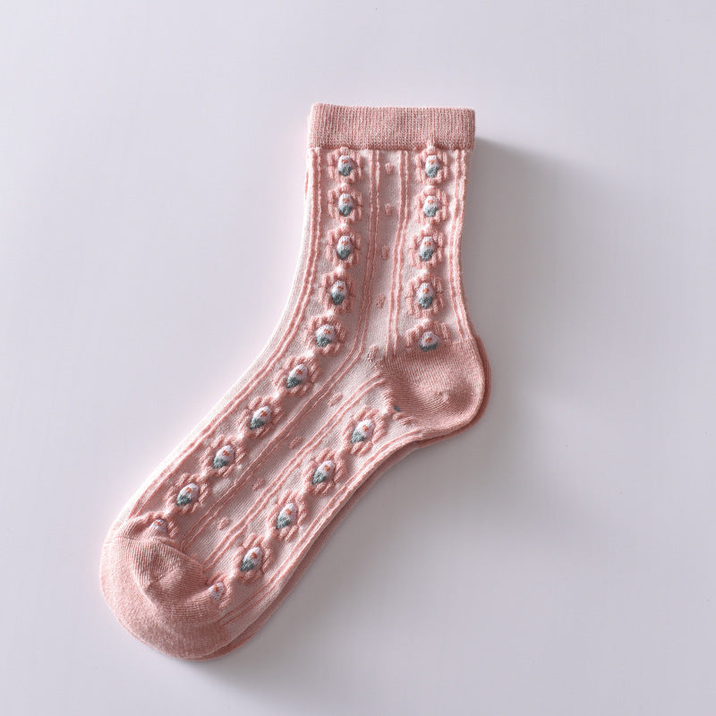 Cotton Pink Autumn And Winter Socks Women's Mid-calf Korean Style