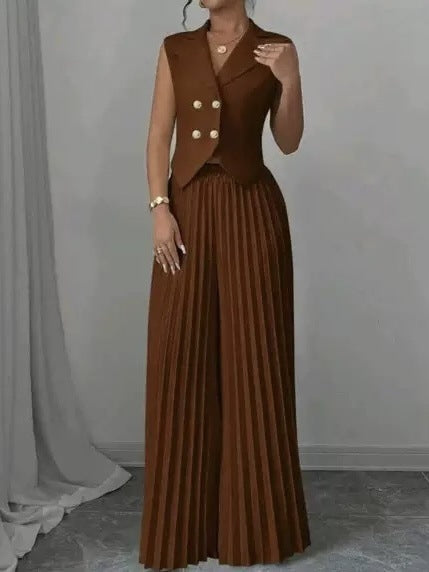 Vest And Pleated Skirt Pants Set For Women