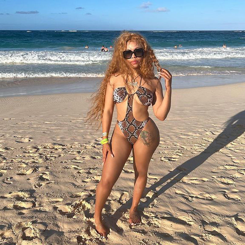 Neck Plus Size Python One Piece Swimsuit