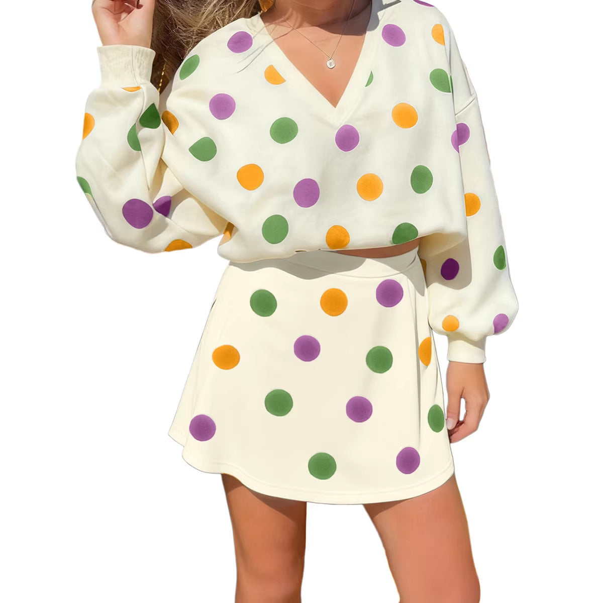 Womens European And American-style Chic Casual Set With A Polka-dot Print