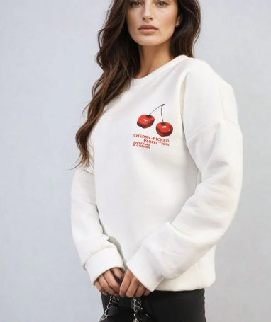 Sweater med rund hals, print og lange ærmer til kvinder