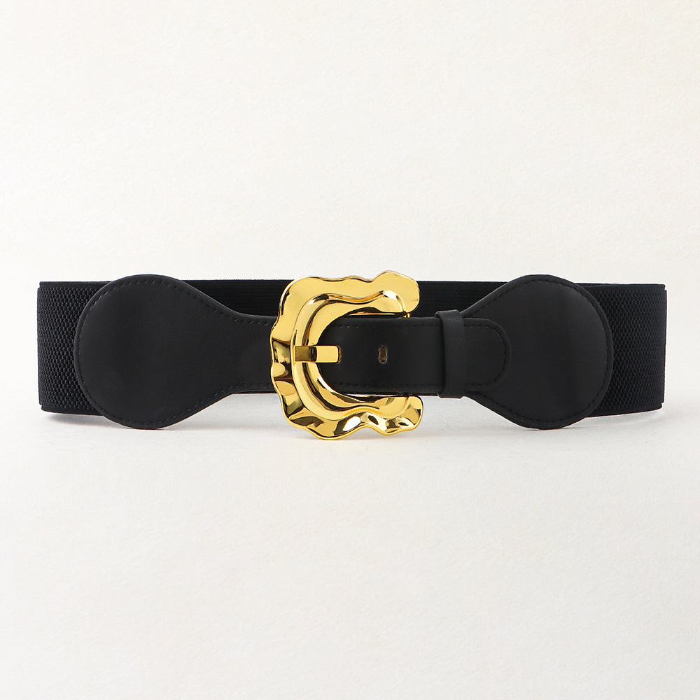 New Autumn And Winter Women's Wide Belt Elastic Elastic Irregular Flanged Alloy Buttonhead Smooth With Shirt Sweater Jacket Waist Seal