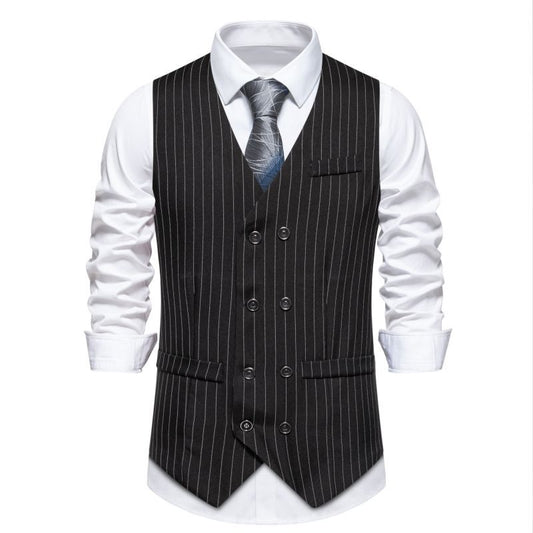 New Mens Stylish Vertical-striped Double-breasted Waistcoat
