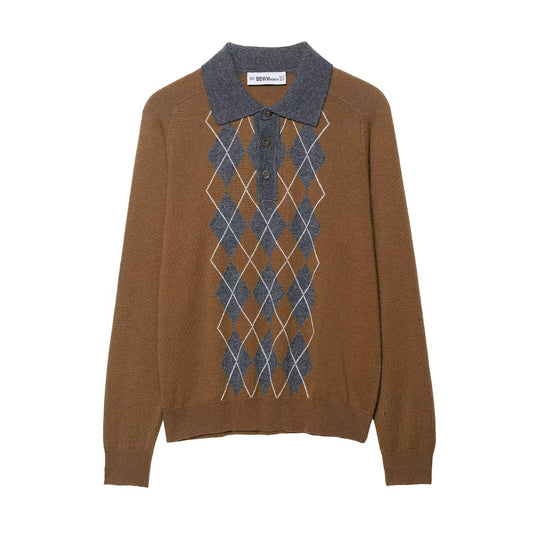 Autumn Diamond Jacquard POLO Collar Top