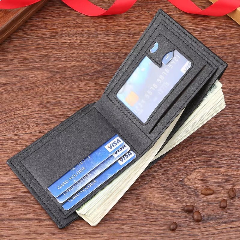Men'S Wallet Mens Short Wallet Youth Fashion Horizontal Soft Leather Business Wallet Credit ID Card Holder Wallet Billfold Purse
