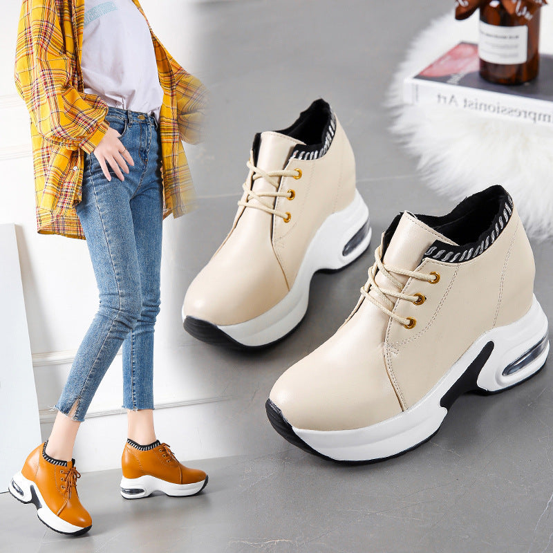 Inner-increasing Women's Thick-soled And Thin Leather Sneakers